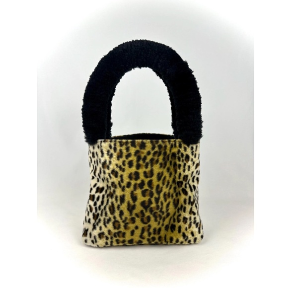Vintage 1990’s Esprit Leopard Faux Fur Top Handle Mini Clutch Handbag - Picture 3 of 10